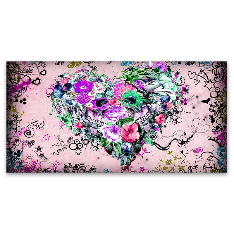 DDHH Wall Art Picture Canvas Print Love Painting Abstract Colorful Heart Flowers Posters For Living Room Home Decoration Picture