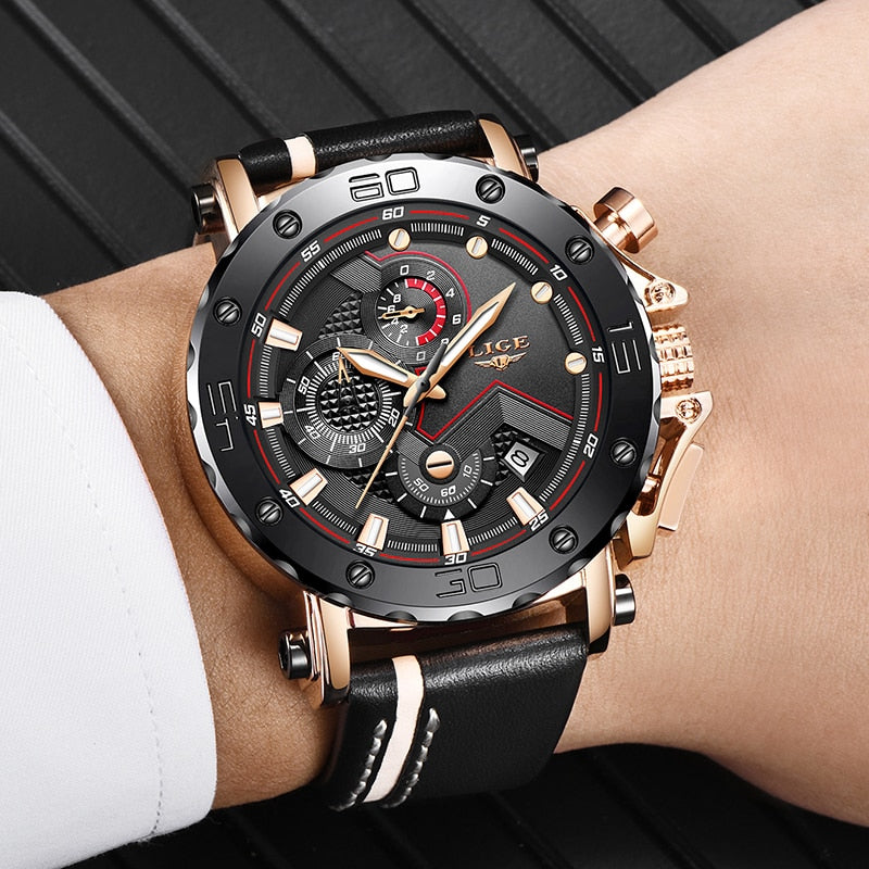 Relogio Masculino 2021 New LIGE Sport Chronograph Mens Watches Top Brand Casual Leather Waterproof Date Quartz Watch Man Clock