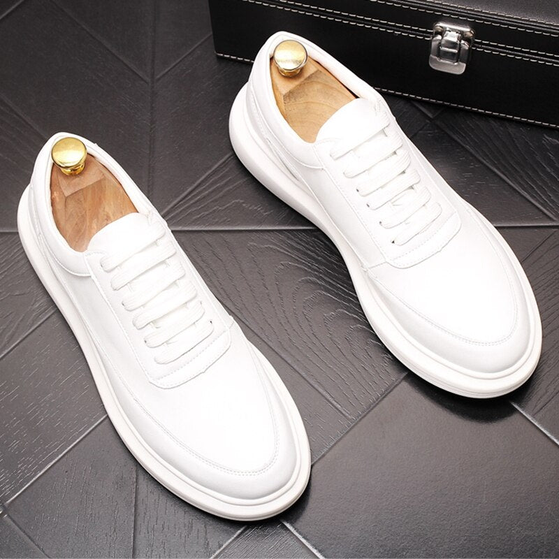 Stephoes New Men Fashion Casual Shoes Summer Leather Youth Trending Breathable White Shoes Male Thick Bottom Leisure Sneakers