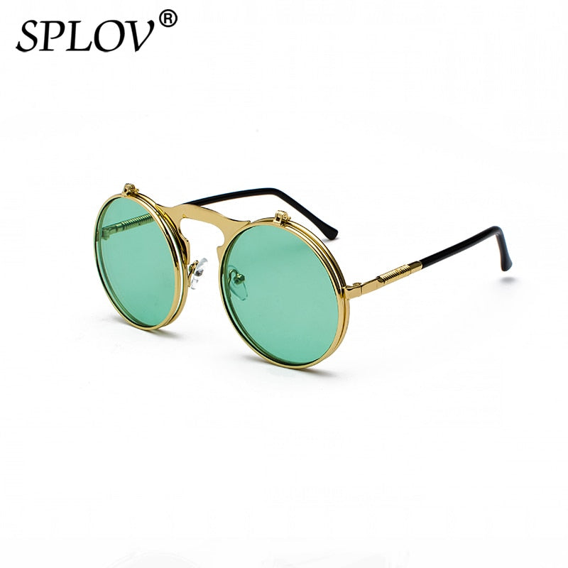 SPLOV Vintage Steampunk Flip Sunglasses Retro Round Metal Frame Sun Glasses for Men Women Brand Designer Circle Glasses Oculos