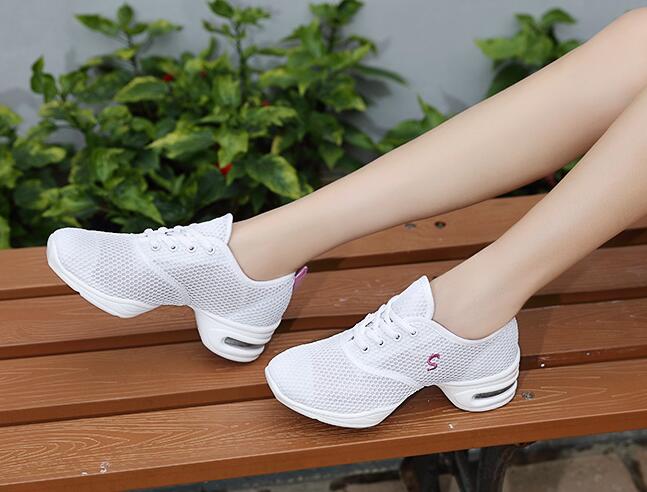 HoYeeLin Modern Jazz Dance Sneakers Women Breathable Mesh Lace Up Practice Shoes Cushioning Lightweight Fitness Trainers