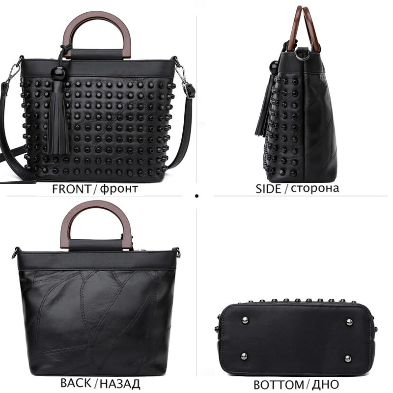 Fashion Sheepskin Leather Women Handbag Luxury Rivet Ladies Hand Bags Tote Bag Famous Brand Messenger Crossbody Bags for Women