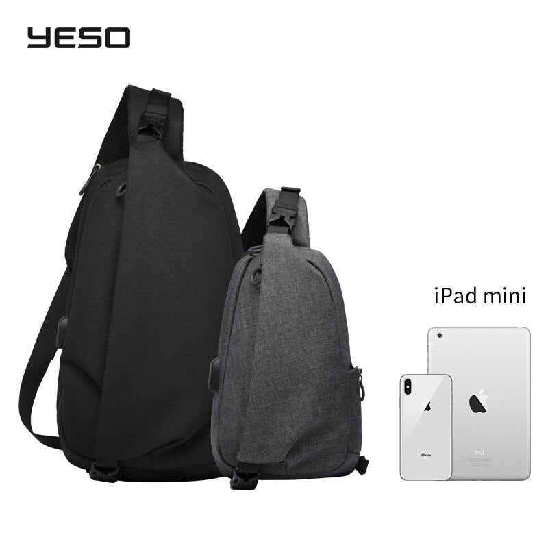 YESO Fashion Crossbody Bags with USB Sling Chest Bag Waterproof Lightweight Shoulder Backpack Casual Daypacks Fit 9.7&quot; IPad