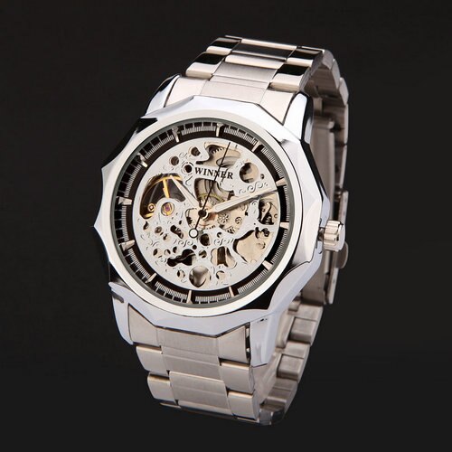 WINNER brand watches men mechanical skeleton wrist watches fashion casual automatic wind watch gold steel band relogio masculino