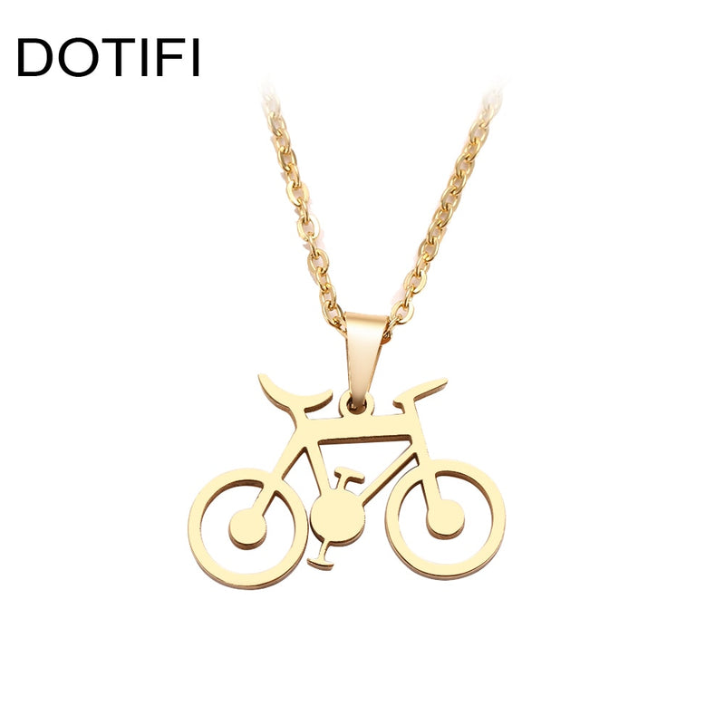DOTIFI Stainless Steel Necklace For Women Man Classic Bicycle Gold And Silver Color Choker Pendant Necklace Engagement Jewelry