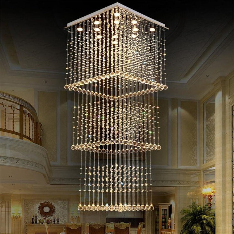 Modern Crystal squar Ceiling Lamp Crystal Lustres De Sala Light Fixture GU10 Bulbs Double Staircase Lights Long Ceiling Lighting