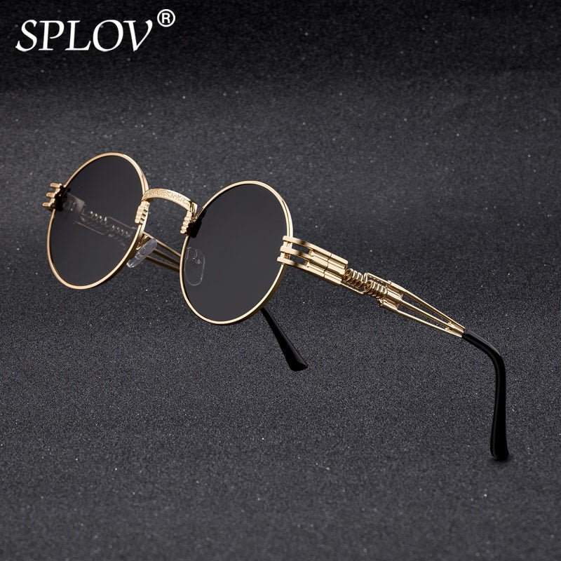 SPLOV New Fashion Retro Steampunk Round Metal Sunglasses for Men and Women Double Spring Leg Colorful Eyewear UV400