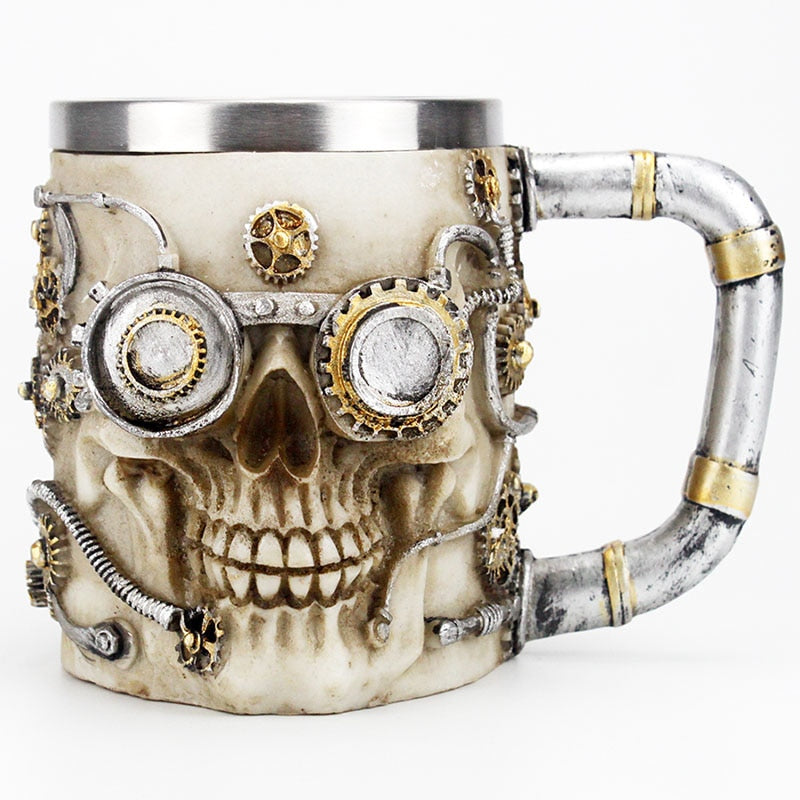 Skull Mug Contain Viking Skeleton Death Grim Knight Gothic Design Coffee Beer Tankard Mugs BEST Halloween Father&