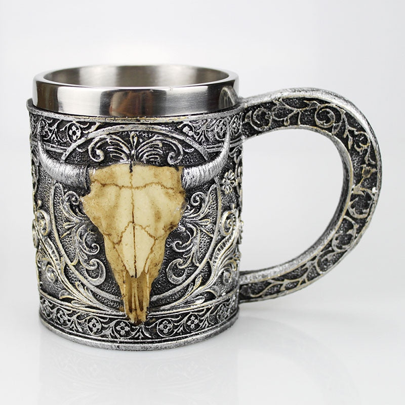 Skull Mug Contain Viking Skeleton Death Grim Knight Gothic Design Coffee Beer Tankard Mugs BEST Halloween Father&