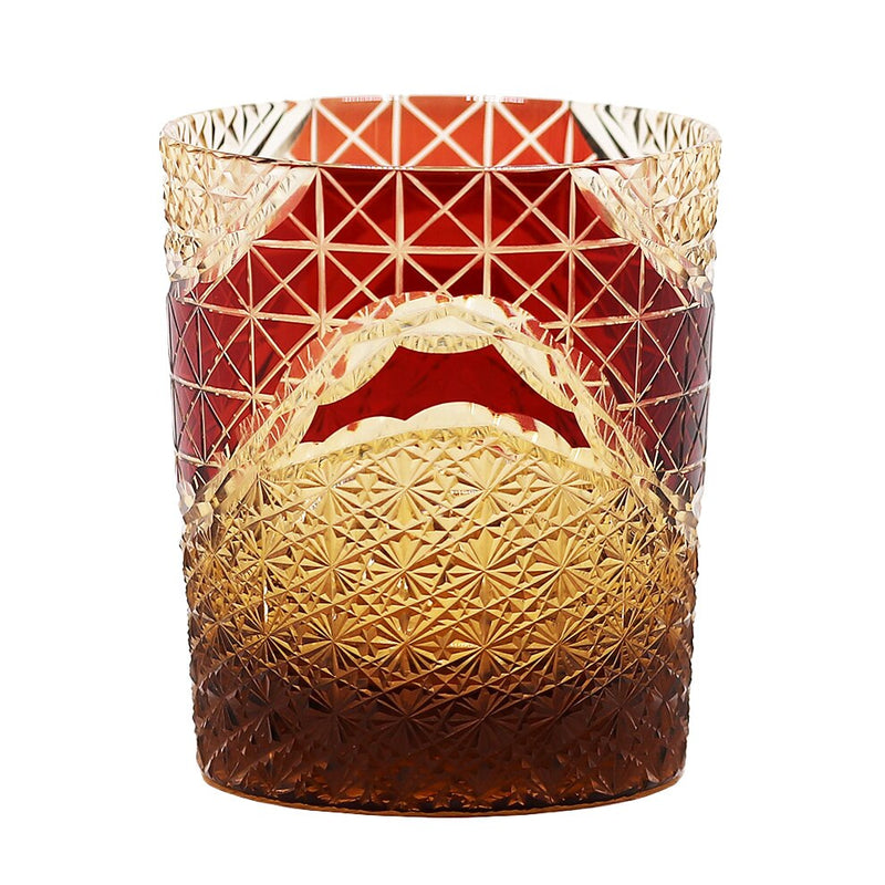 Edo Kiriko Multi-Color Drinking Glass 9 Ounces Amber Red Crystal Whisky Glass Scotch Glasses With Gift Box