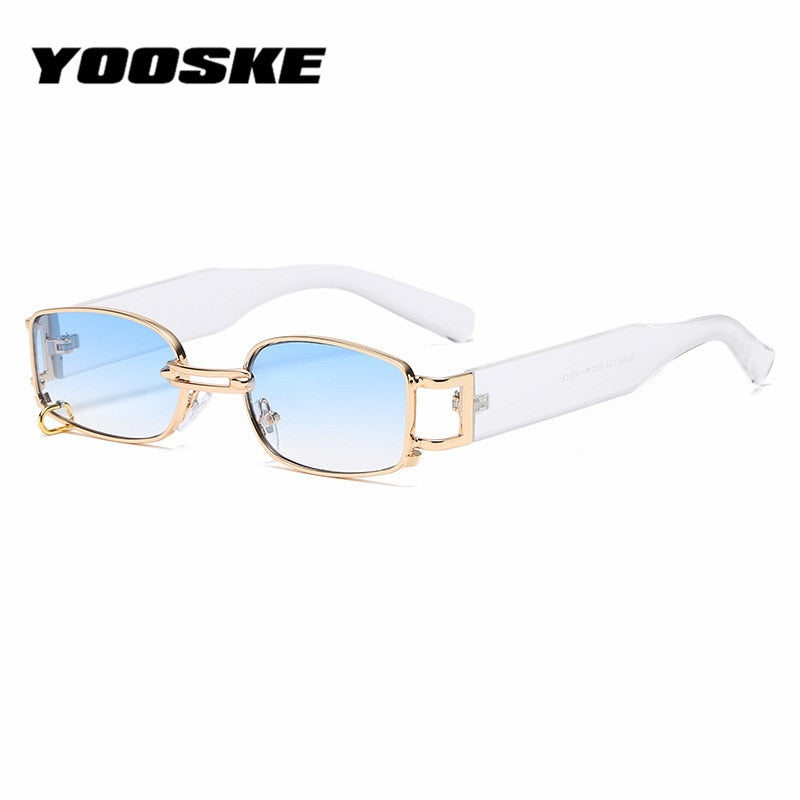 YOOSKE Brand Deisgn Vintage Square Sunglasses Men Women Metal Small Sun Glasses Retro Black Pink Trend 90s Eyewear UV400