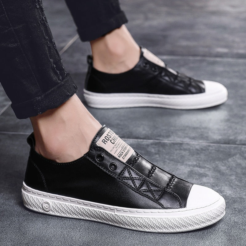 Men Genuine Leather Casual White Shoes Mens Slip on Lazy White Shoe 2020 Fashion Breathable Comfortable Cowhide Flats Loafers