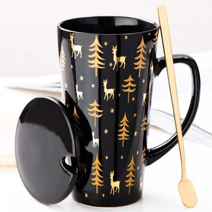 500ML Couple Cup Ceramic Coffee Mug With spoon an Cover Creative Valentine&