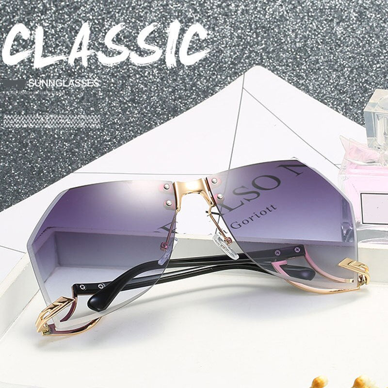 2022 New Irregular Rimless Sunglasses Women Brand Designer Alloy Frame Oversize Gradient Sun Glasses Fashion Female Clear Shades