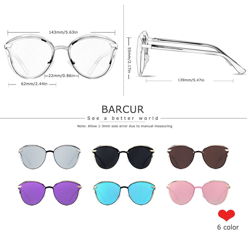 BARCUR Luxury Brand Women Sunglasses Polarized Sun glasses for Women UV400 Protection Lunette Femme