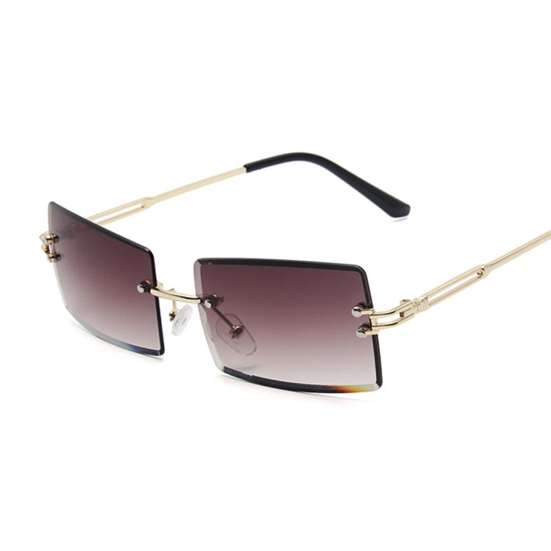 Vintage Brown Square Sunglasses Women Luxury Brand Small Rectangle Sun Glasses Female Gradient Mirror Rimless Oculos De Sol