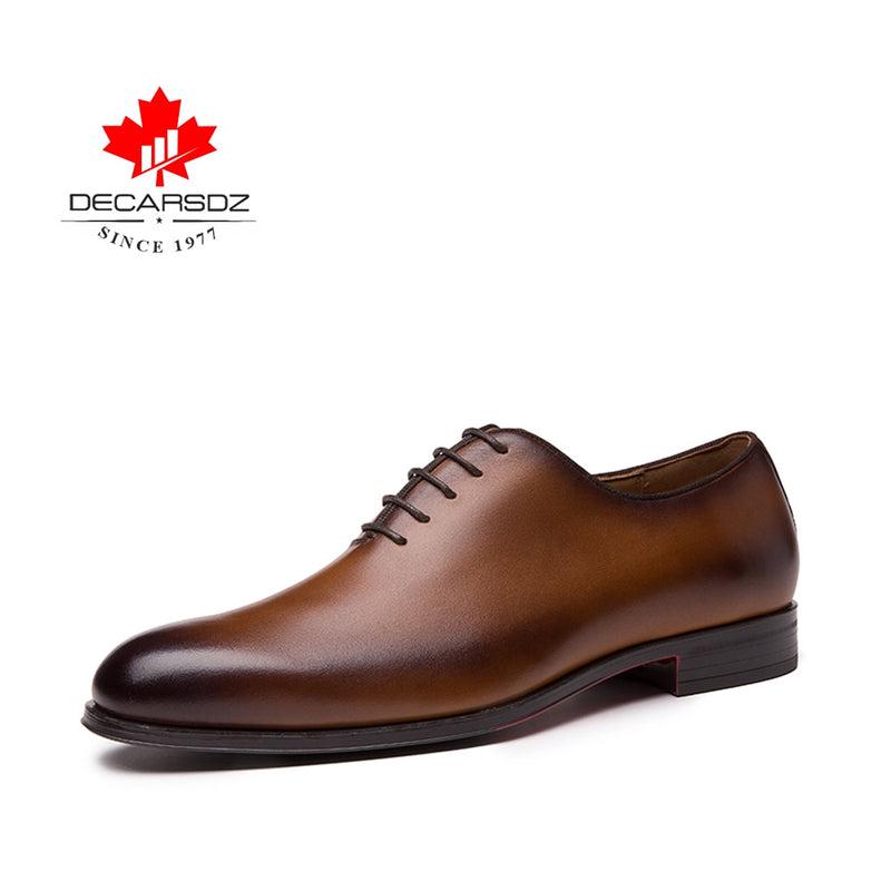DECARSDZ Men Dress Shoes 2022 New Full Grain Cow Genuine Leather Oxford Shoes Men Classic Retro High Quality Design Foraml Shoes