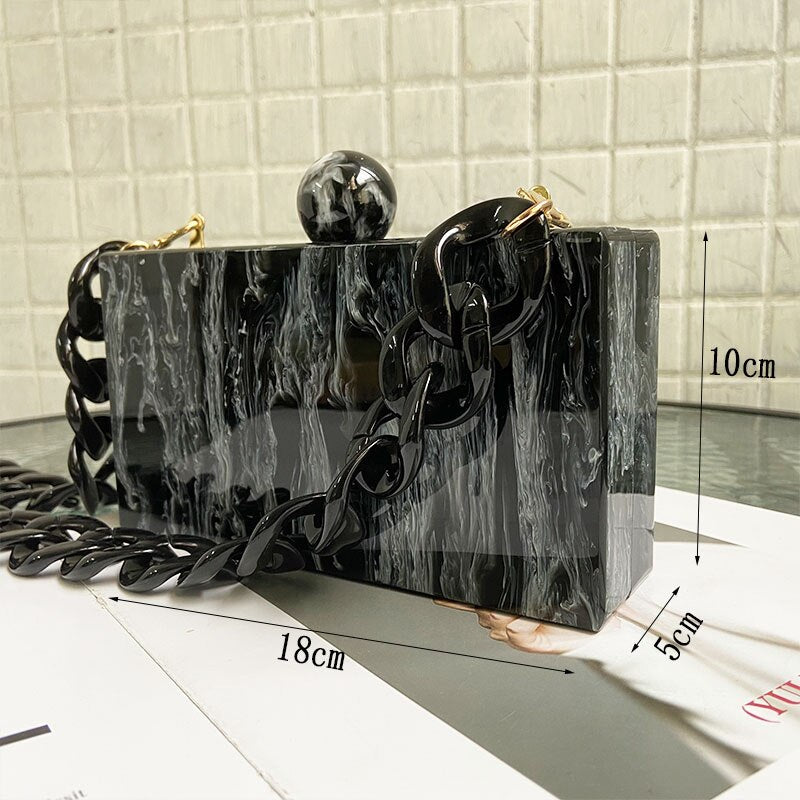 New Fashion Marble Acrylic Bags Vintage Women Messenger Bags Black White Ink Painting Evening Clutch Bags Party Prom Handbags