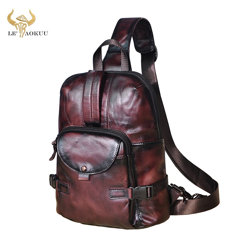 Men Original Crazy horse Leather Casual Fashion Crossbody Chest Sling Bag Design Travel One Shoulder Bag Daypack Male 3028-db