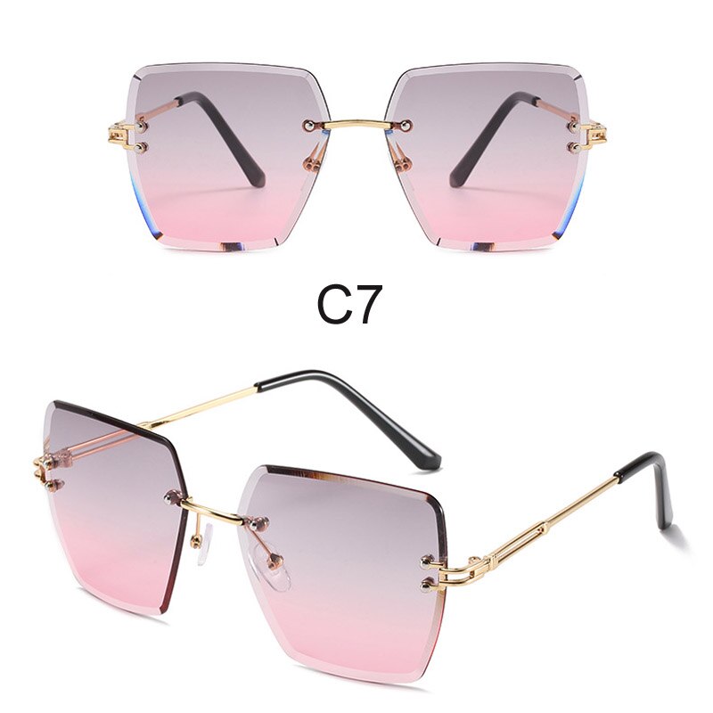 New Fashion Rimless Gradient Sunglasses Women 2021 Luxury Brand Frameless Square Sun Glasses Clear Blue Shades Dropshipping
