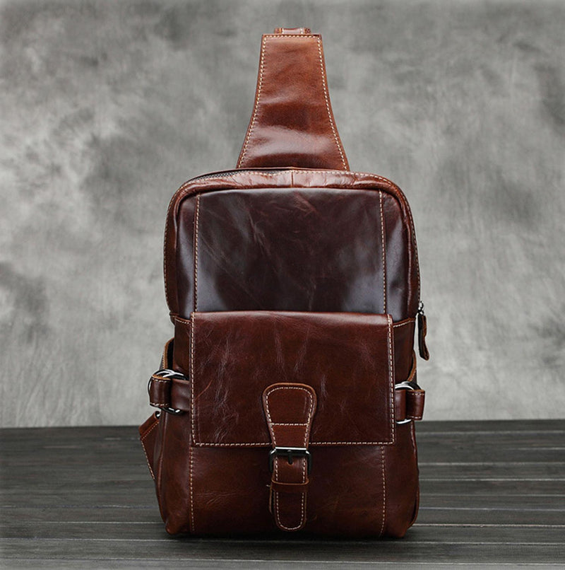 Men Genuine Leather Large Capacity Sling Chest Back Pack Top Quality Messenger Shoulder Bags Oil Wax Cowhide Travel Day Pack