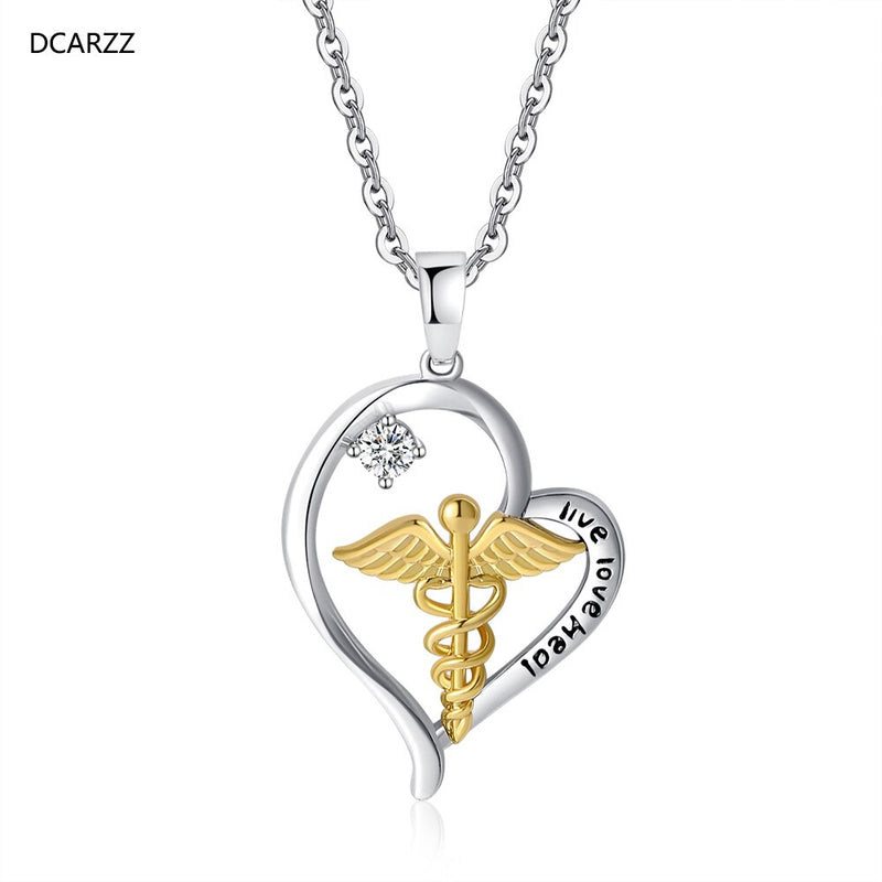 DCARZZ Bowl of Hygieia Necklaces Copper Heart Crystal Asclepius Charm Pendant Doctor Medical Student Gift Nurse Neckalce Jewelry