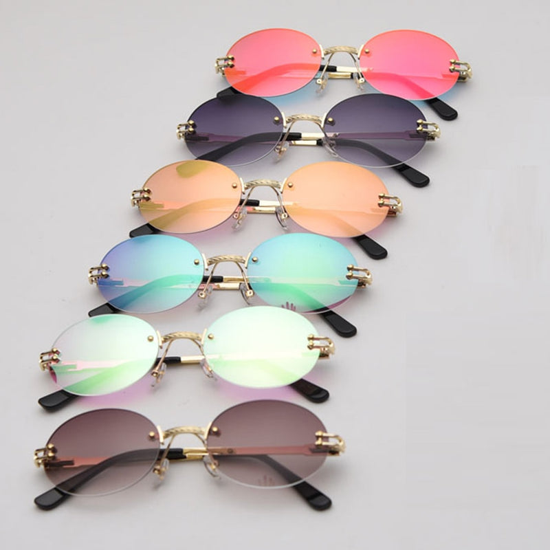Peekaboo small oval sunglasses mirror men uv400 retro rimless round sun glasses vintage woman 2021 spring summer gift items