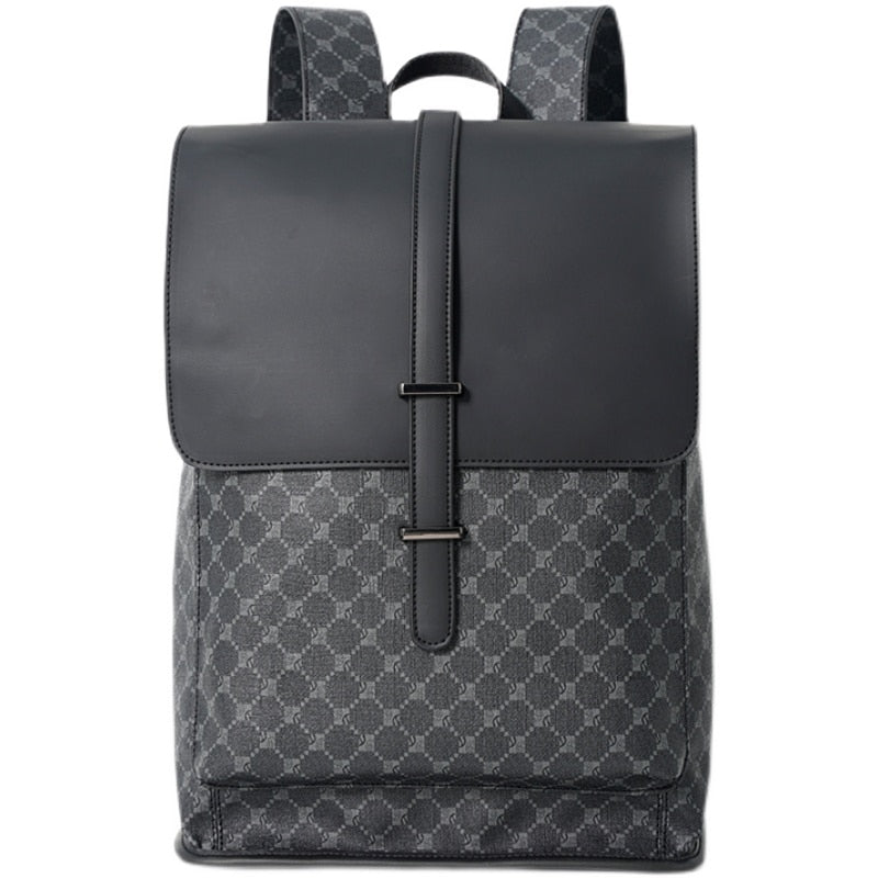 New Luxury Brand Design Backpack Plaid Leather Large Capacity Travel Double Shoulder Bag Fashion Men Daypack Student Schoolbag