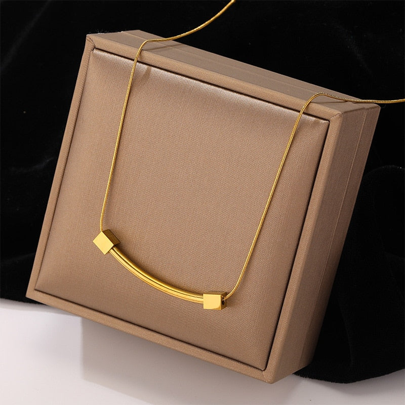 MEYRROYU Stainless Steel Gold Color Multi-layer Geometric Necklace For Women 2021 Trendy New Fashion Party Jewelry collares para