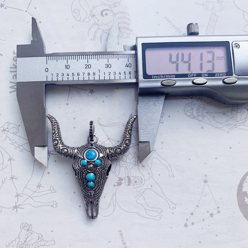 Pendant Blue Bull Head Skull Fashion Punk Ethnic Jewelry Europe 925 Sterling Silver Turquoise Rebel Gift For Woman &amp; Men