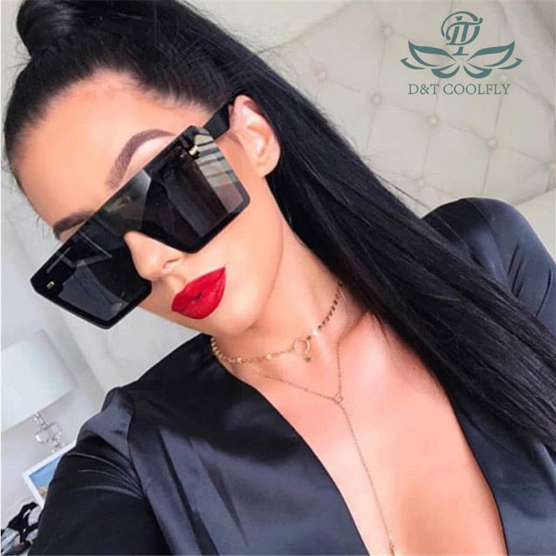 2020 Oversized Square Sunglasses Women Luxury Brand Fashion Flat Top Red Black Clear Lens One Piece Men Gafas Shade Mirror Uv400
