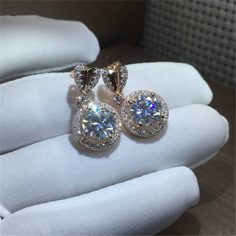 Huitan New Trendy Gold Color Heart Stud with Big Round CZ Pendent Women Drop Earrings Graceful Girl Accessories Fashion Jewelry