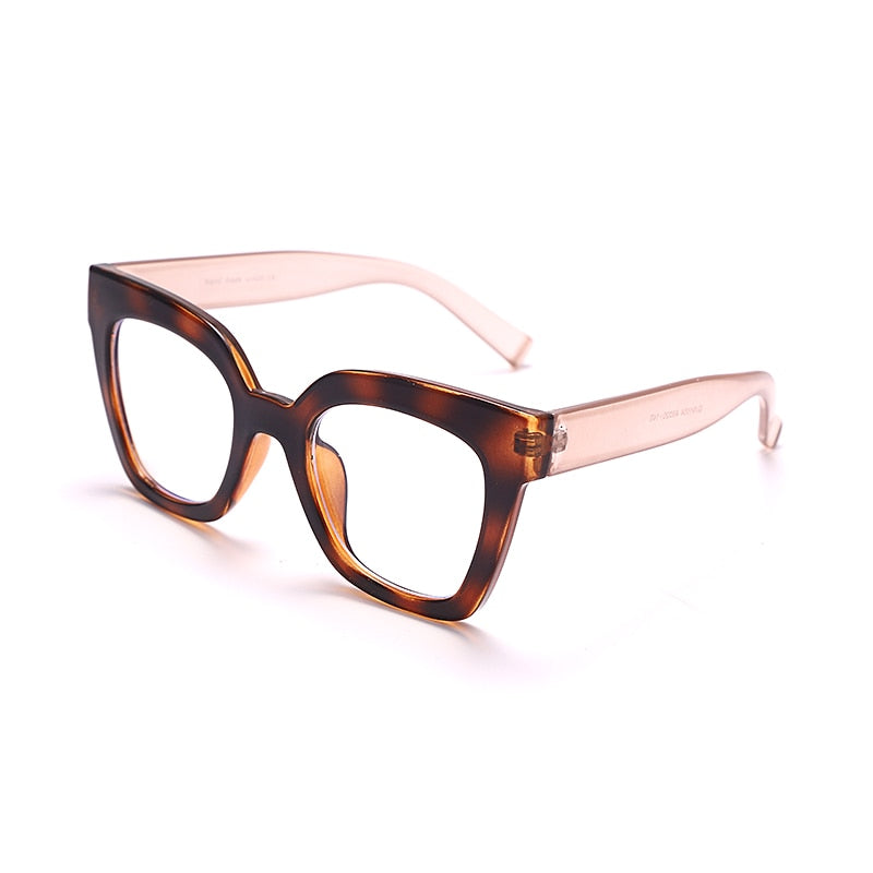 Vintage Square Eyeglasses Frame For Women Fashion Computer Anti Blue Light Glasses Leopard Cat Eye Transparent Lens Fake Glasses
