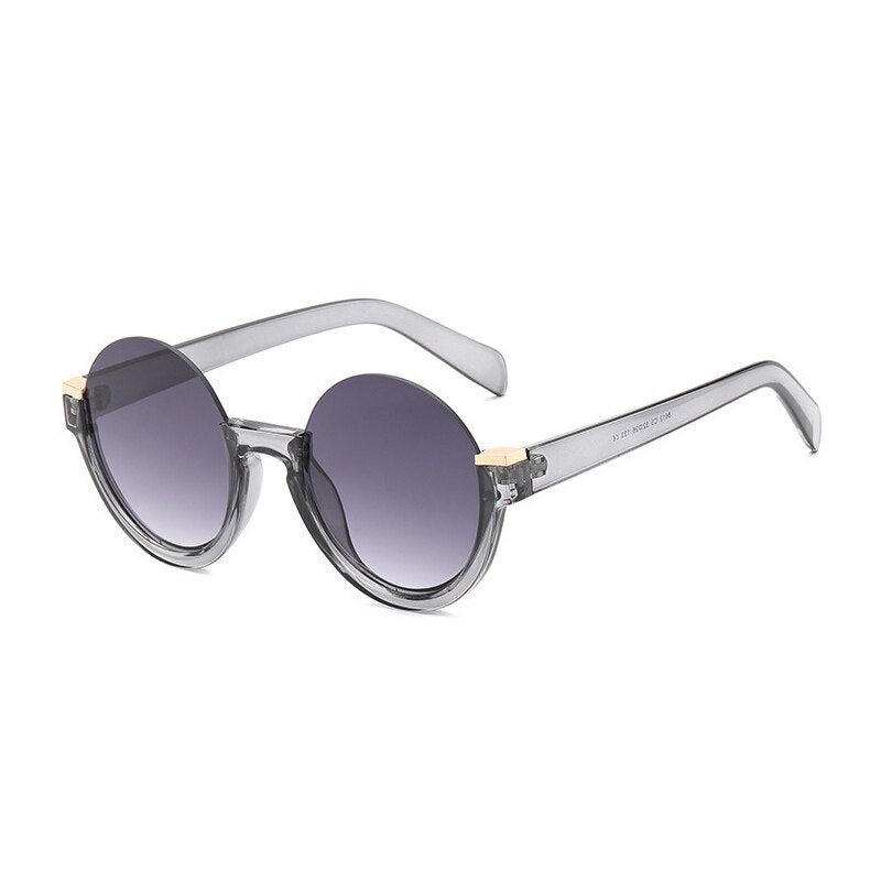 SO&amp;EI Fashion Semi-Rimless Round Women Gradient Sunglasses Retro Clear Lens Glasses Frame Shades UV400