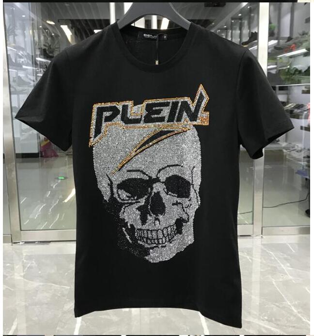 Designer Summer European  style Gold color Skull Short Sleeve T-shirt Men Mercerized Cotton  top quality drop shipping