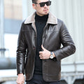 YXL-838 Natural Leather Men&#39;s Autumn and Winter Sheepskin Casual Lapel Mid Length Business Leather Down Jacket Plus Size