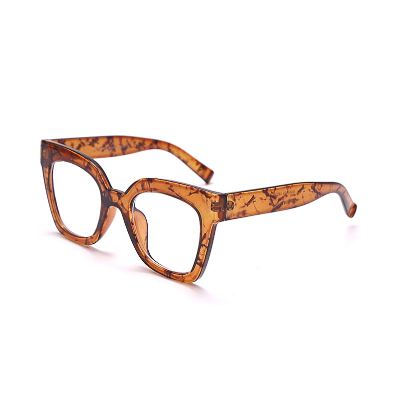 Vintage Square Eyeglasses Frame For Women Fashion Computer Anti Blue Light Glasses Leopard Cat Eye Transparent Lens Fake Glasses
