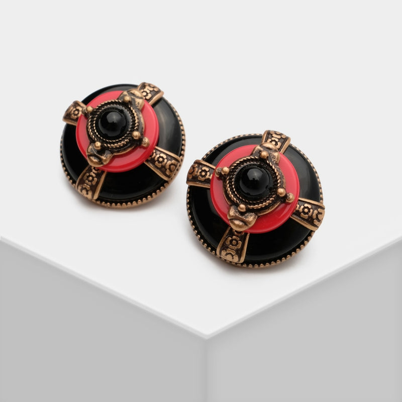 JBJD Vintage Stud Earrings Copper Plated Natural Agate Red and Black Colors Earrings Jewelry Old Style Classic Earrings For Gift