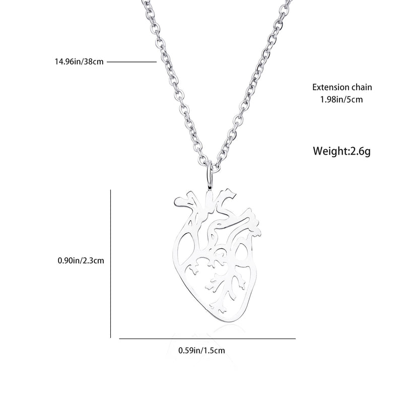 Hanreshe Heart Anatomy Necklace Silver Plated Pendant Human Organ Jewelry for Biology Medical Necklaces Gift for Doctor&