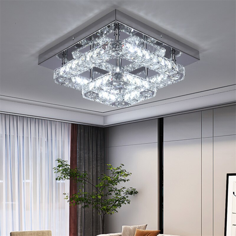 Modern k9 Crystal Ceiling Lamps Plafon Interior Home Decor Flush Mount Stainless Steel Fixture Led Chandelier Pendant Lustre