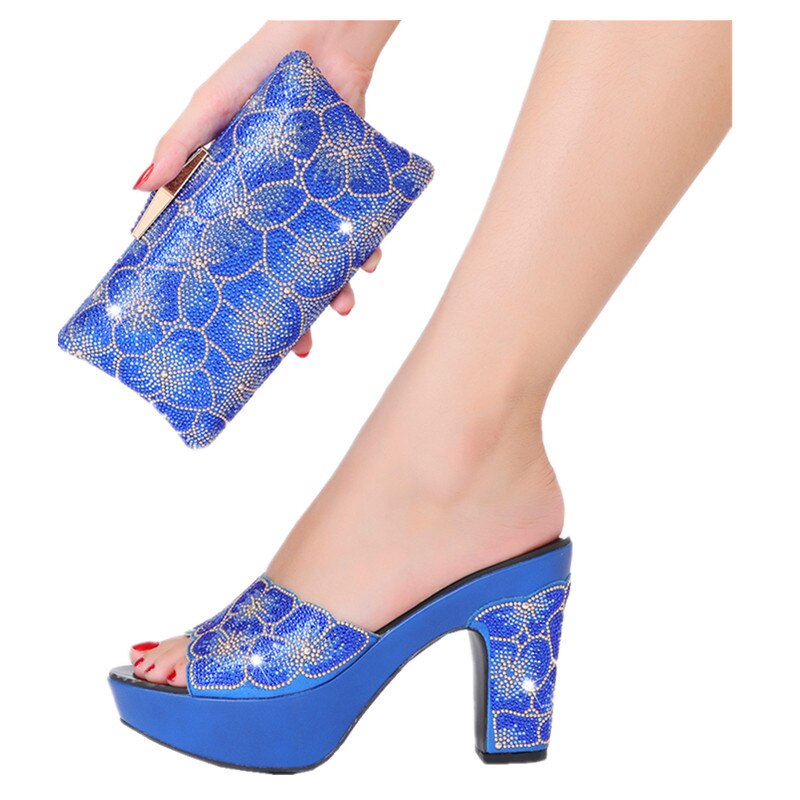 Nigeria Summer Plus Size Ladies Shoes Rhinestone High Heel Sexy Mature Ladies Fashion Slippers and Bags Matching Christmas