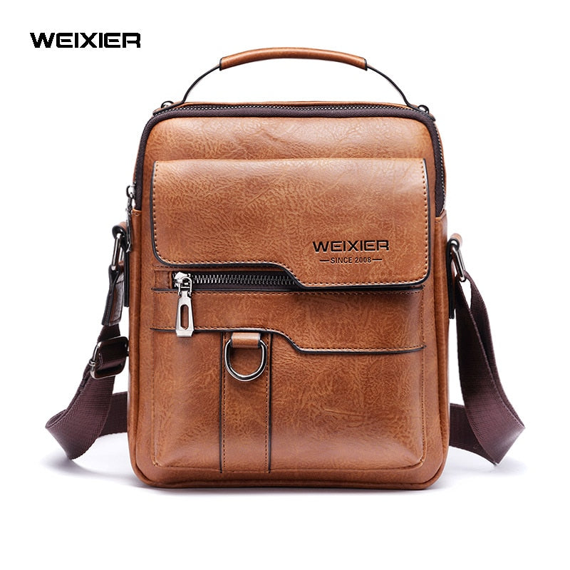 WEIXIER Men Crossbody Bag Shoulder Bags Vintage Men Handbags Large Capacity PU Leather Bag For Man Messenger Bags Tote Bag purse