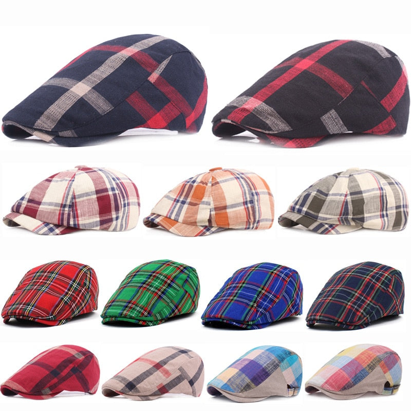 Spring Autumn Hats Adjustable Plaid Beret Hats Men Women Unisex Plain Berets Newsboy Hat Peaked Cap Casual Forward Caps 2021