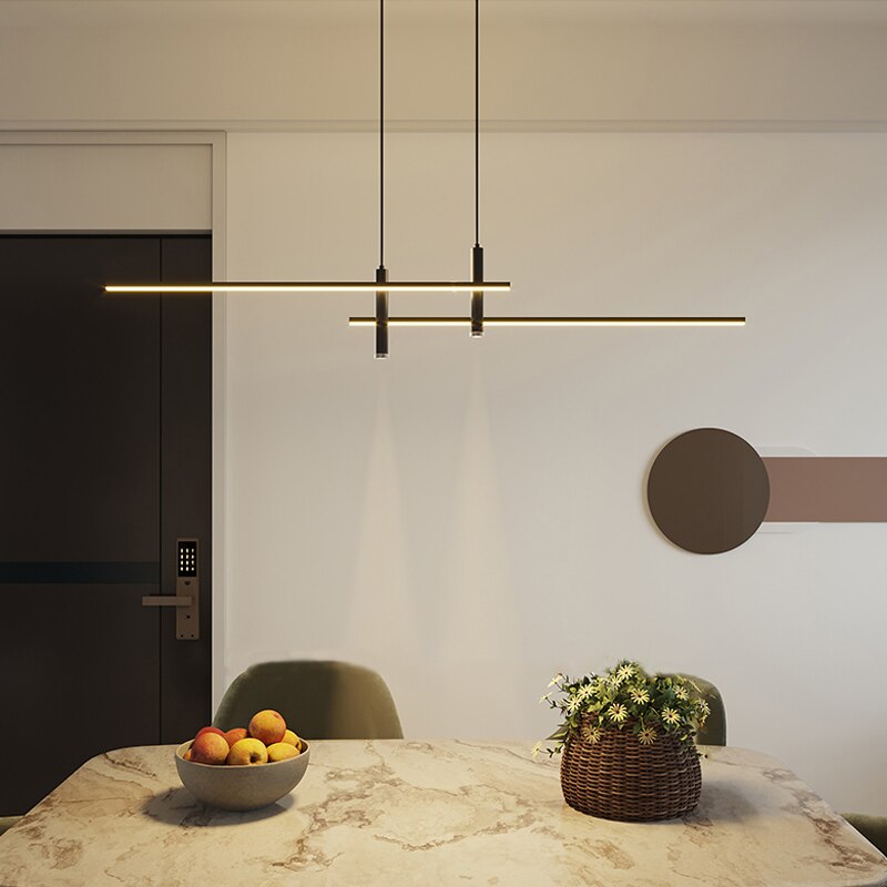 Nordic Led Pendant Lights Dining Table Black Gold Hanging Lamp Light Fixture For Kitchen Chandelier Modern Minimalist Lines