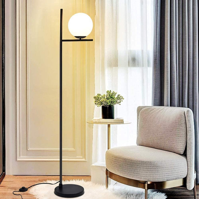 Depuley Modern Frosted Glass Globe LED Floor Lamp Pole Standing Lamp for Bedroom Living Room Energy Saving Luminaire Black 9W
