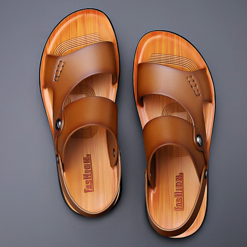 Men Sandals Summer New Fashion Men Slide Slippers Outdoor Genuine Leather Non-slip Shoes Beach Slip-On Sandals Travel Slippers