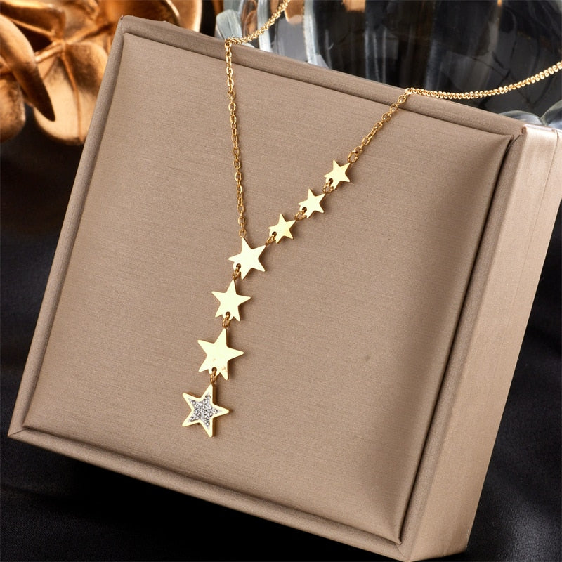 MEYRROYU Stainless Steel Gold Color Multi-layer Geometric Necklace For Women 2021 Trendy New Fashion Party Jewelry collares para