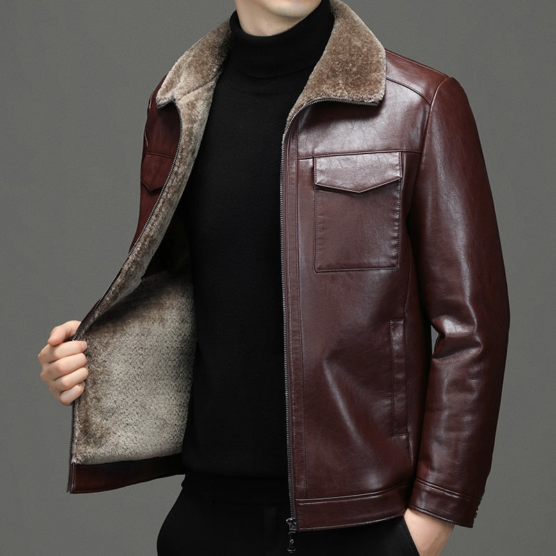 YN-2266 Autumn and Winter Men&#39;s Sheepskin Leather Coat Plush Thickened Fur One Men&#39;s Coat Business Casual Jacket