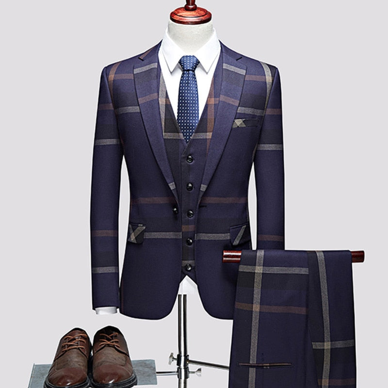3 Pcs Suits Set Coat Vest Pants / 2022 Fashion Men&