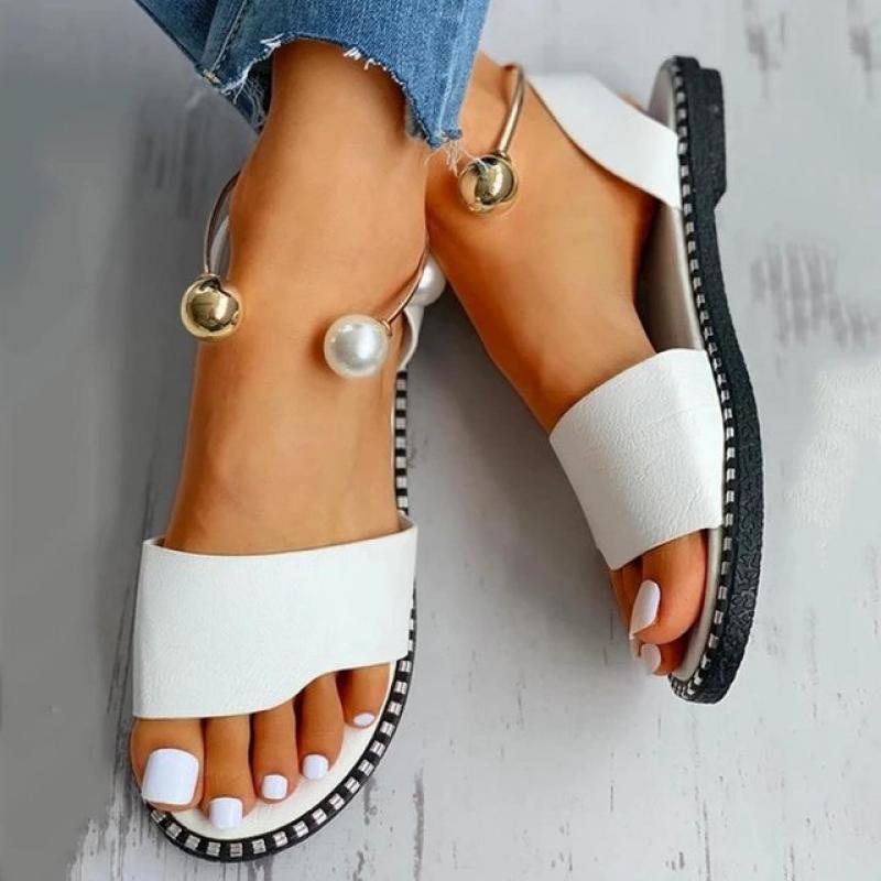 Summer Women Sandals Beaded Pearly Flat Casual Shoes for Women Shoes 2022 Sandalias Slippers Ladies Flip Flop Chaussure Femme